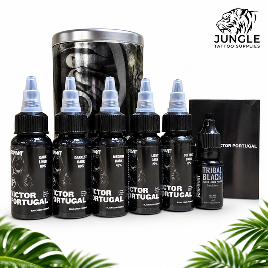 Radiant Tattoo Ink - Victor Portugal 'Darkest' Black & Grey Collector's Ink Set