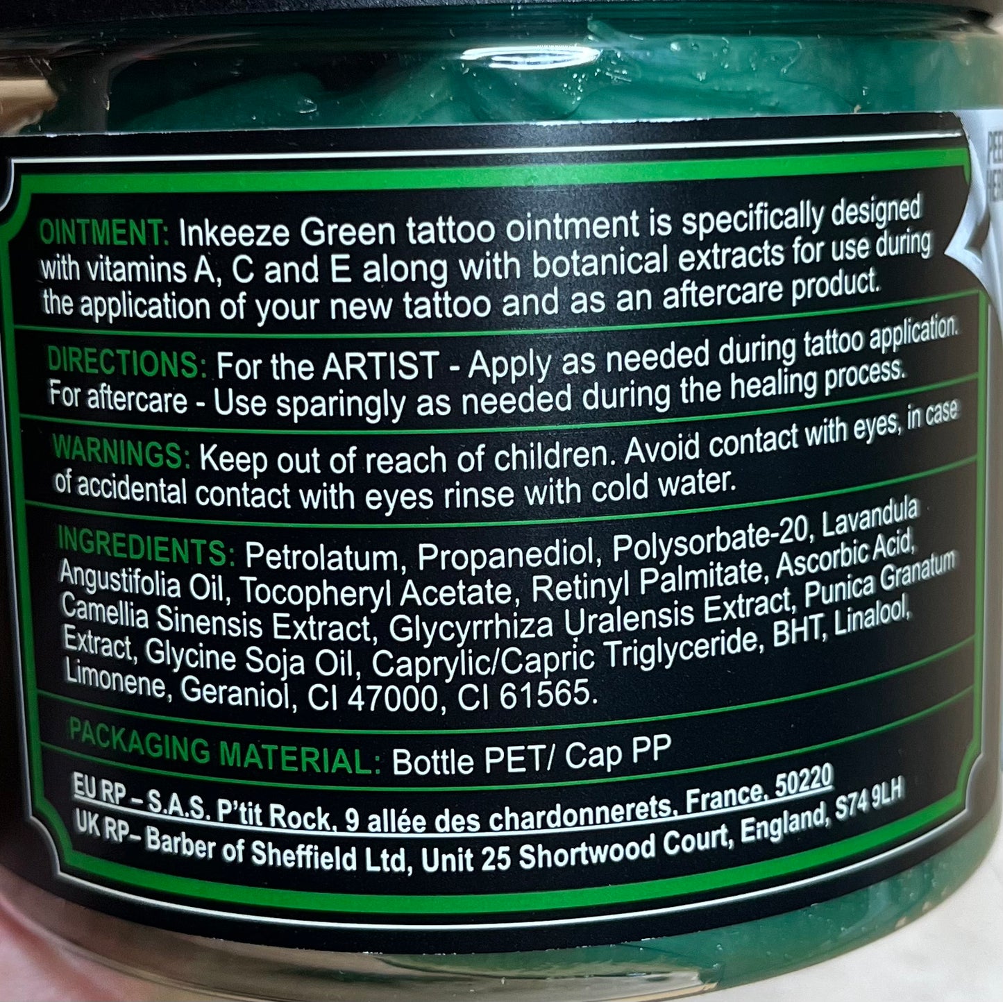 Inkeeze Tattoo Ointment - Green - 450g