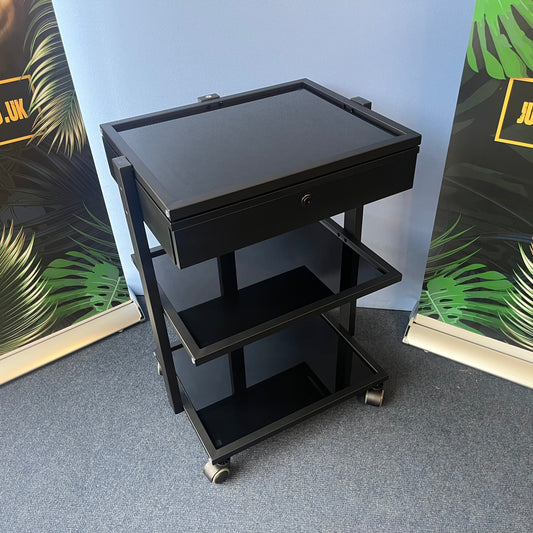 Luxury Glass Trolley - with Lockable Drawer